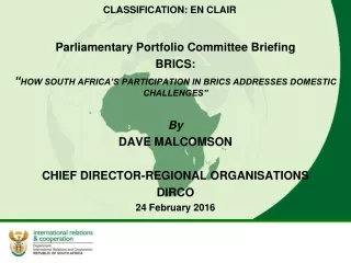 Parliamentary Portfolio Committee Briefing  BRICS: