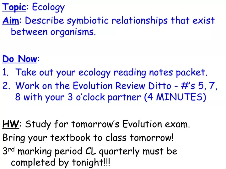 topic ecology aim describe symbiotic