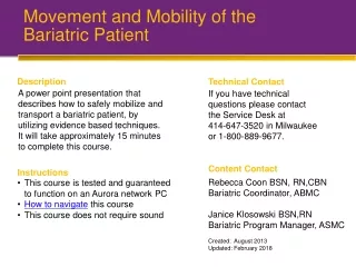 Movement and Mobility of the Bariatric Patient