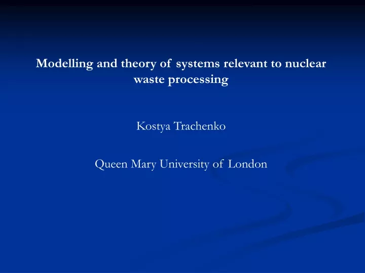 modelling and theory of systems relevant