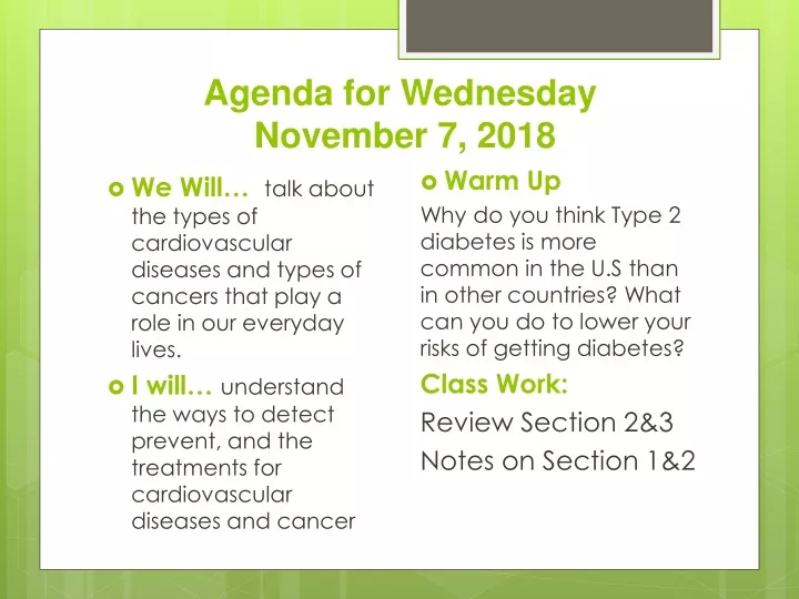 agenda for wednesday november 7 2018