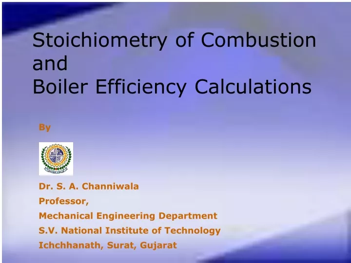 stoichiometry of combustion and boiler efficiency