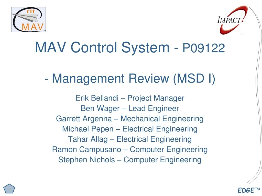 Mav Control System PPT - MAV Control System - P09122 - Management Review (MSD I ...