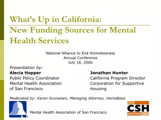 What’s Up in California:  New Funding Sources for Mental Health Services