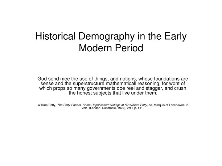historical demography in the early modern period