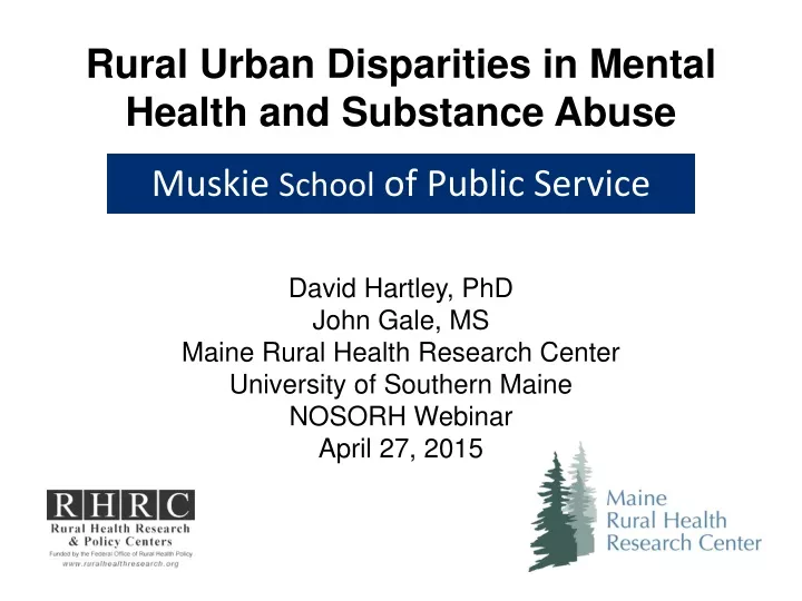 rural urban disparities in mental health and substance abuse