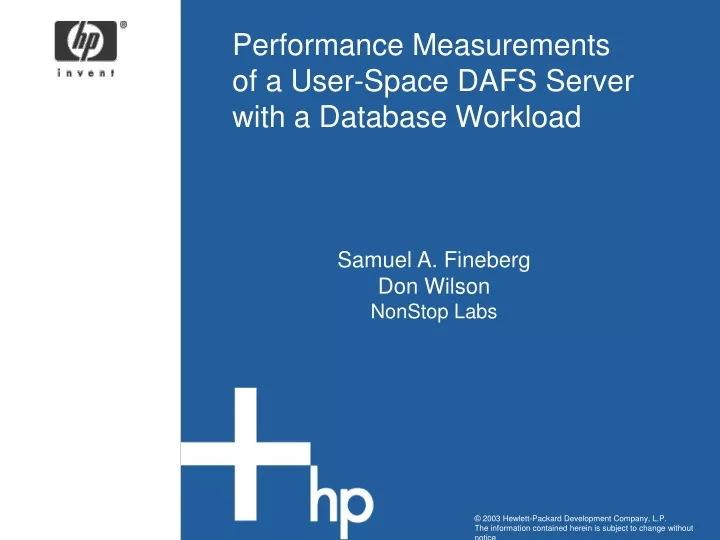 performance measurements of a user space dafs server with a database workload