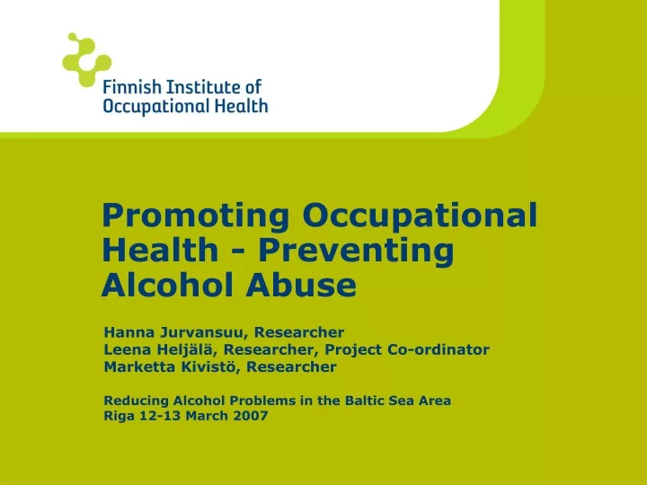 promoting occupational health preventing alcohol abuse