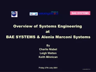 Overview of Systems Engineering  at  BAE SYSTEMS &amp; Alenia Marconi Systems
