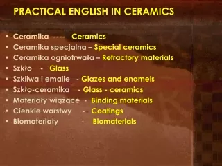 PRACTICAL ENGLISH IN CERAMICS