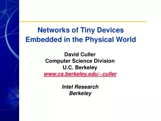 Networks of Tiny Devices  Embedded in the Physical World