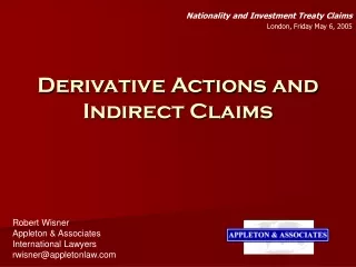 Derivative Actions and Indirect Claims