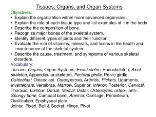 Tissues, Organs, and Organ Systems Objectives :