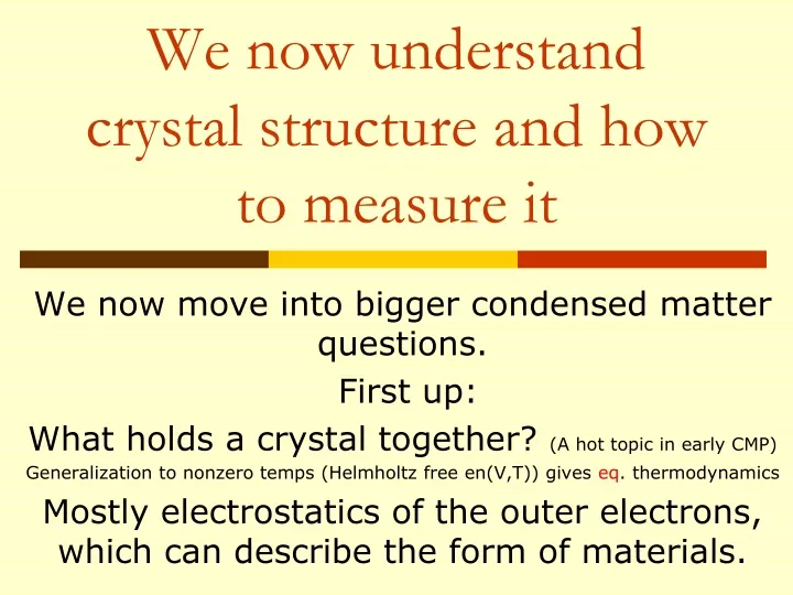 we now understand crystal structure and how to measure it