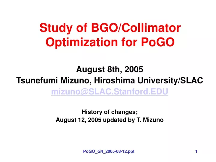 study of bgo collimator optimization for pogo
