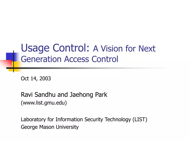 usage control a vision for next generation access control