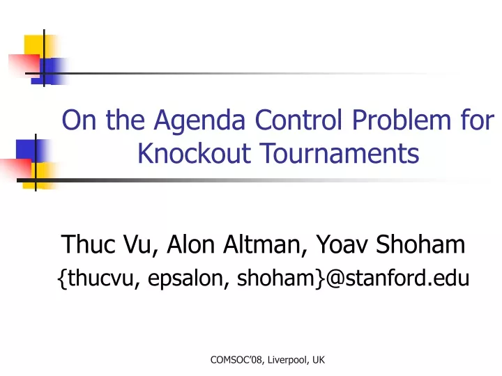 on the agenda control problem for knockout tournaments