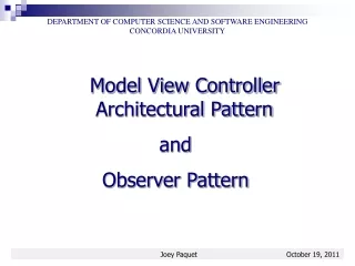 Model View Controller Architectural Pattern and  Observer Pattern