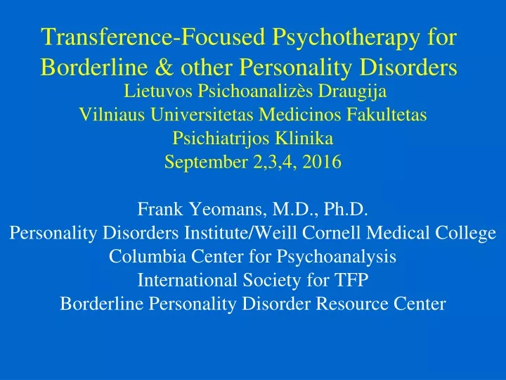 transference focused psychotherapy for borderline other personality disorders