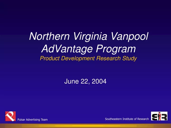 northern virginia vanpool advantage program product development research study