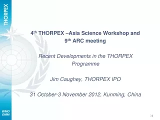 4 th  THORPEX –Asia Science Workshop and  9 th  ARC meeting Recent Developments in the THORPEX