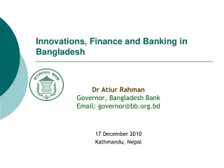 Innovations, Finance and Banking in Bangladesh
