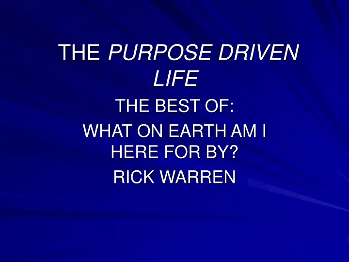 the purpose driven life