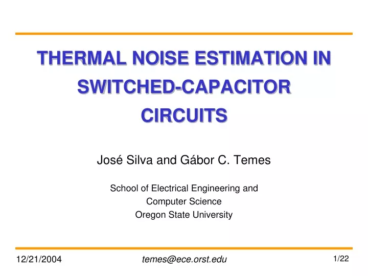 thermal noise estimation in switched capacitor circuits