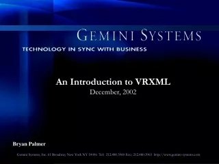 An Introduction to VRXML December, 2002