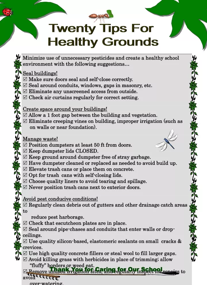 twenty tips for healthy grounds