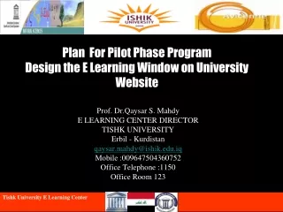 Plan  For Pilot Phase Program Design the E Learning Window on University Website