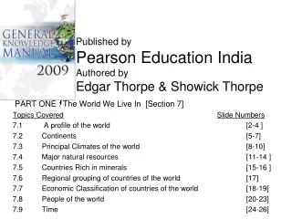PART ONE : The World We Live In  [Section 7] Topics Covered Slide Numbers