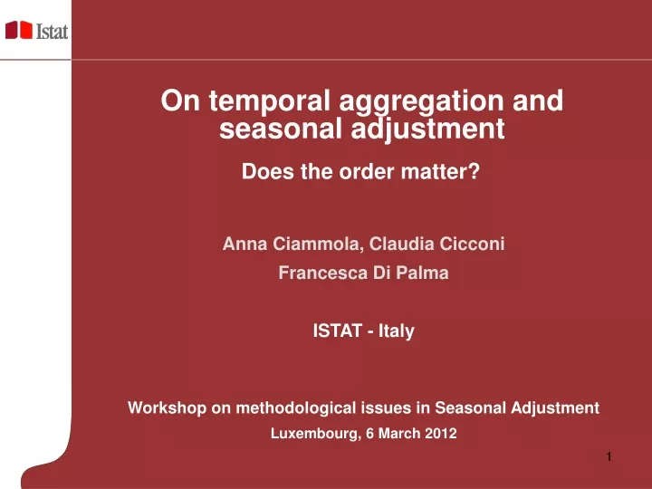 on temporal aggregation and seasonal adjustment