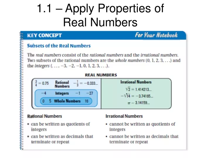 1 1 apply properties of real numbers