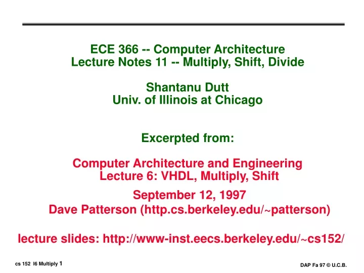 ece 366 computer architecture lecture notes