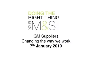 GM Suppliers Changing the way we work  7 th  January 2010