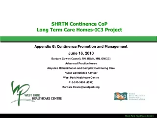 SHRTN Continence CoP Long Term Care Homes-IC3 Project