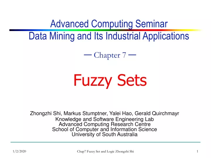 advanced computing seminar data mining and its industrial applications chapter 7 fuzzy sets