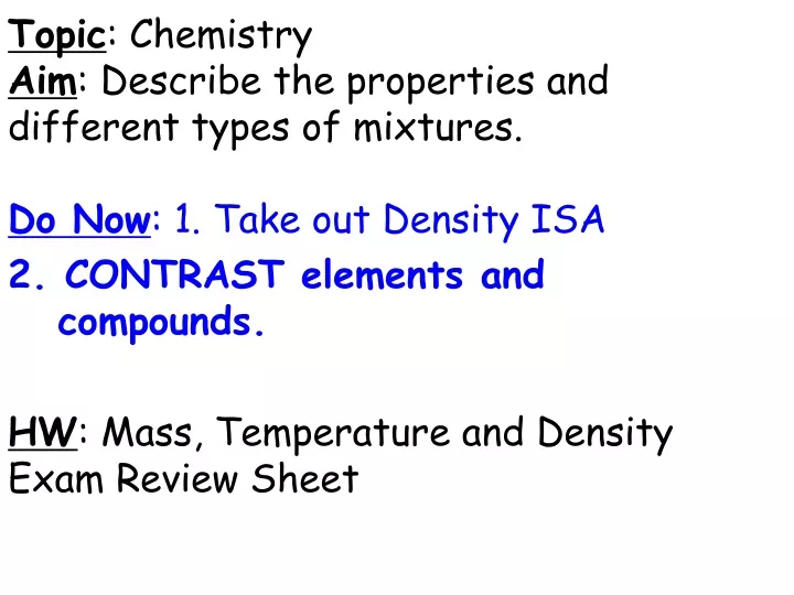 topic chemistry aim describe the properties