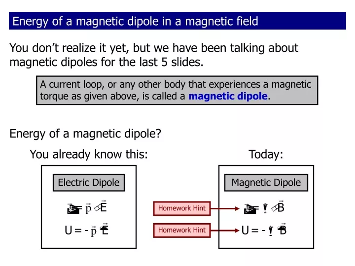 energy of a magnetic dipole in a magnetic field