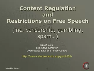 Content Regulation  and  Restrictions on Free Speech (inc. censorship, gambling, spam…)