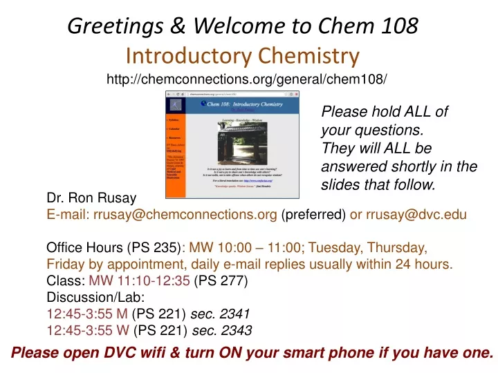 greetings welcome to chem 108 introductory chemistry