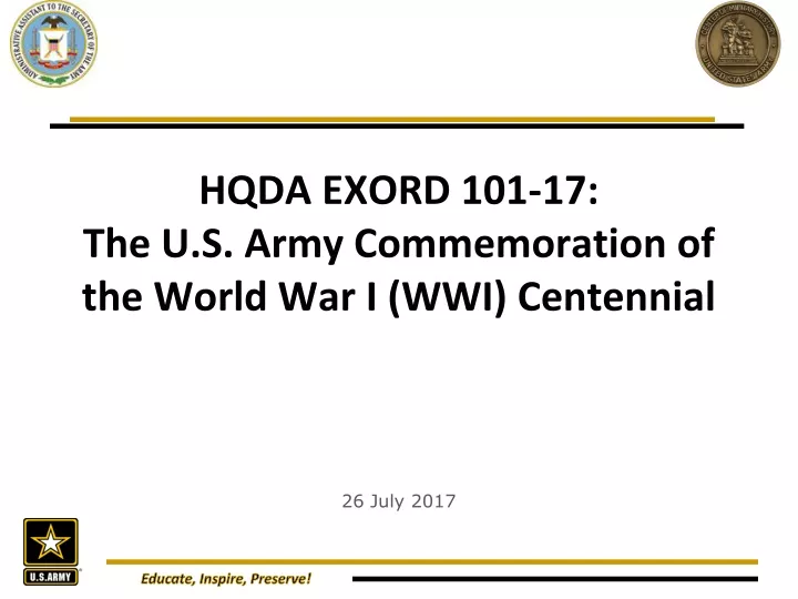 hqda exord 101 17 the u s army commemoration of the world war i wwi centennial