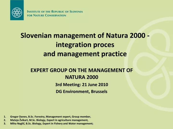 s lovenian management of natura 2000 integration proces and management practice