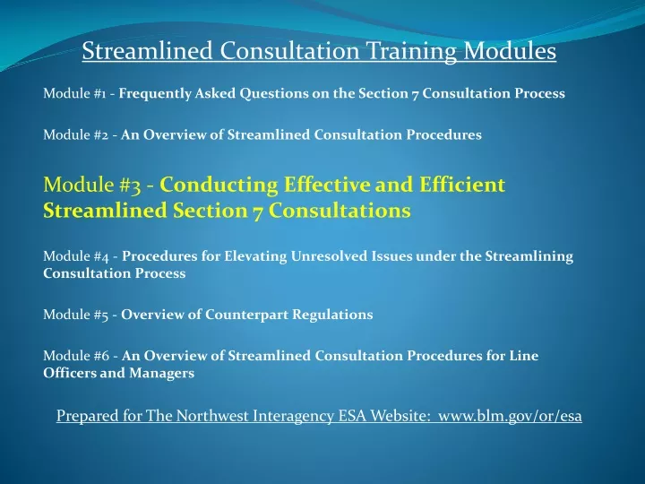 streamlined consultation training modules module