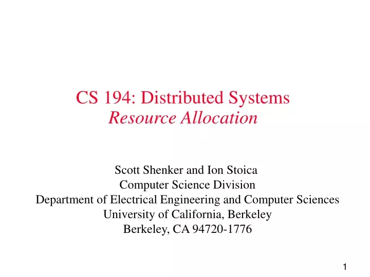 cs 194 distributed systems resource allocation