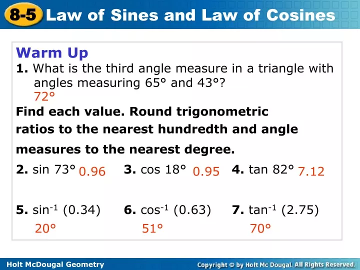 warm up 1 what is the third angle measure