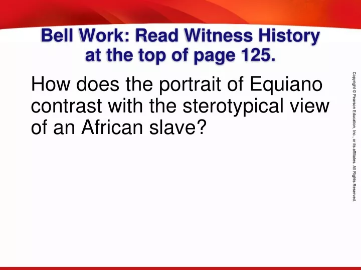 bell work read witness history at the top of page 125