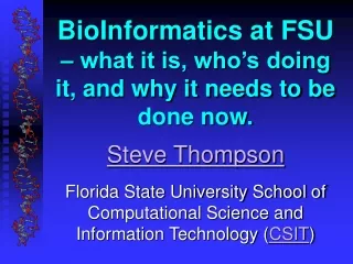 BioInformatics at FSU  – what it is, who’s doing it, and why it needs to be done now.