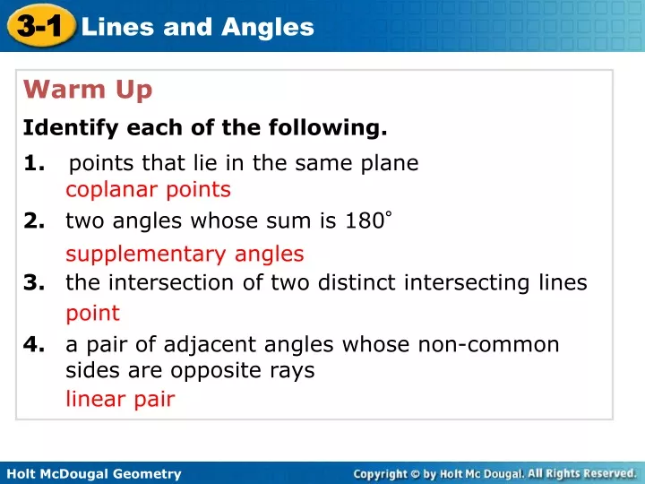 warm up identify each of the following 1 points